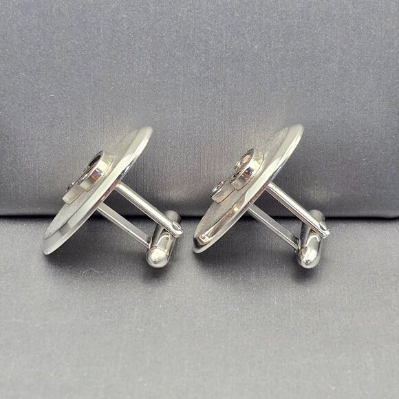 VTG Silver Tone Oval Monogram Letter 'P' Cufflinks 1.25" Bullet Back Textured - Picture 2 of 4